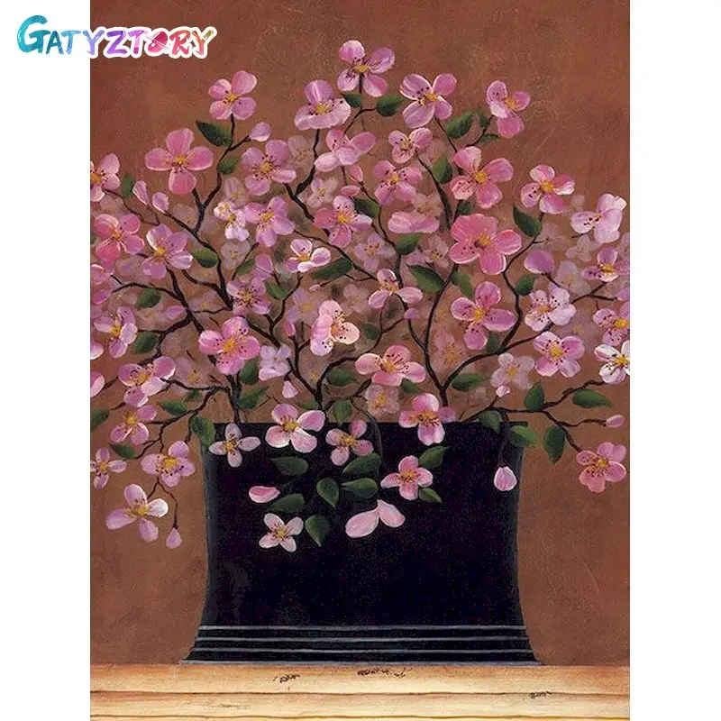 

GATYZTORY Painting By Number Flower in Vase DIY Pictures By Numbers Kits Drawing On Canvas Hand Painted Paintings Art Home Decor
