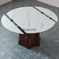 High-End Telescopic Round Rock Slab Dining Table Set – Solid Wood Chairs for Small Apartment Living - Image 5