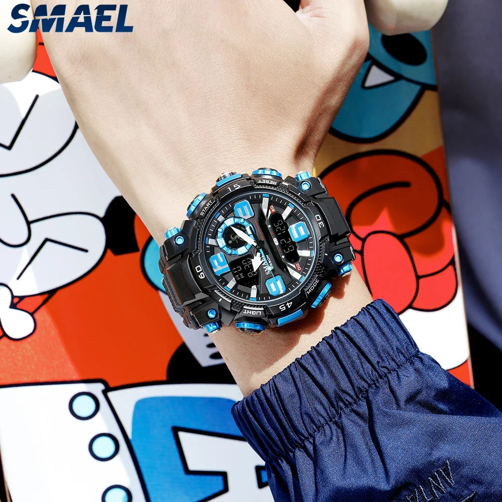 SMAEL 1921 Watch Night Light Alarm Clock Dual Display Electronic Watch Youth Student Waterproof Sports 4