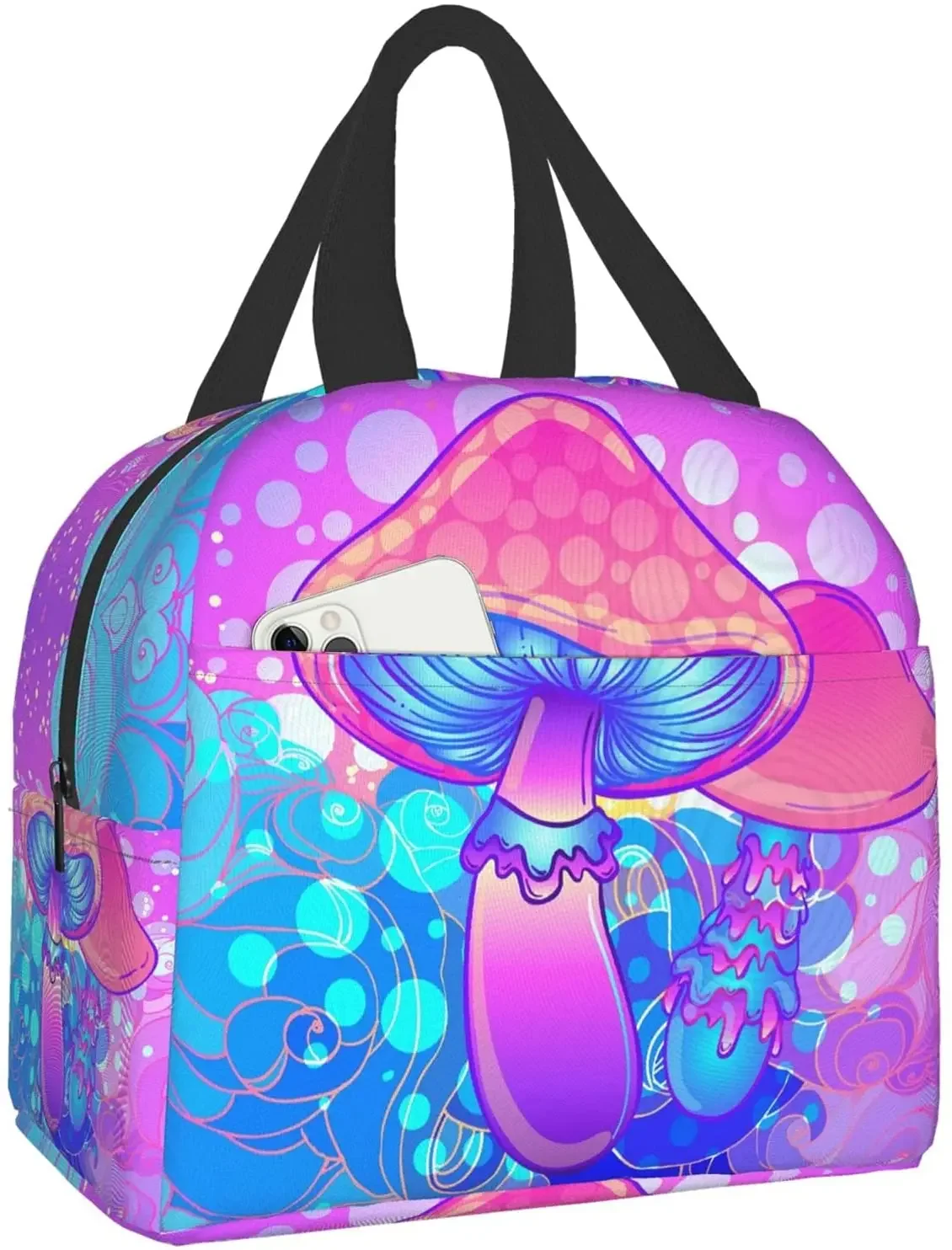 

Lunch Bag for Women Magic Mushrooms Sacred Trippy Psychedelic Hippie Colorful Insulated Lunch Box Cooler Tote for Work School