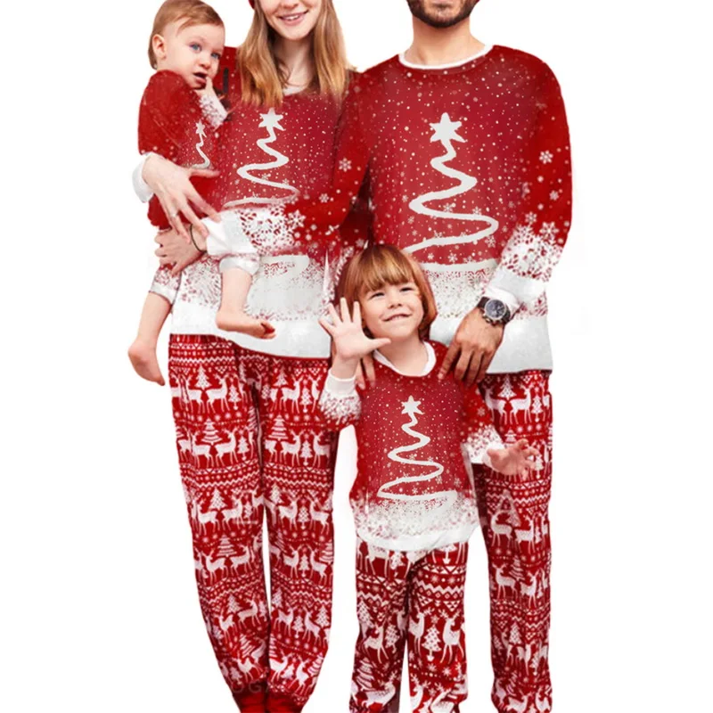 

Christmas Parent-child Printed Long Sleeved Pajamas Home Wear Christmas Suit