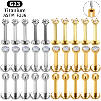 ASTM F136 G23 티타늄 피어싱 라브렛 립 링 스터드 귀걸이, CZ 귀 이주 연골 나선 다이 피어스 쥬얼리, 16g, 18g, 20g, 10 개