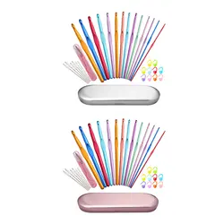 Crochet Hooks Set Multi-Color Aluminum Knitting Needles For Yarn Craft Set With Stitch Markers And Big Eye Needles