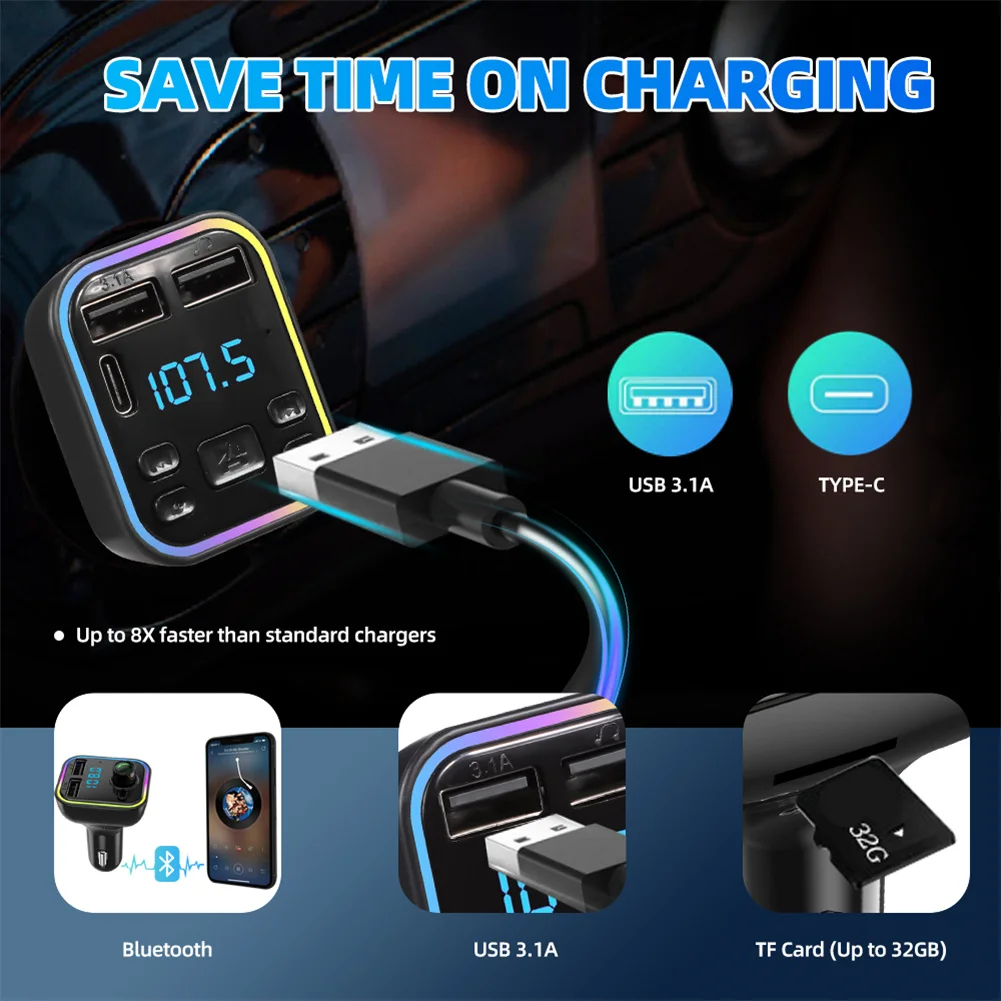 Bluetooth 5.0 FM Wireless Audio Transmitter Car Handsfree PD Type-C Dual USB 3.1A Fast Charger Car MP3 Player Audio Receiver bluetooth adapter bluetooth audio receiver bluetooth transceiver adapter audio adapter bluetooth aux adaptor