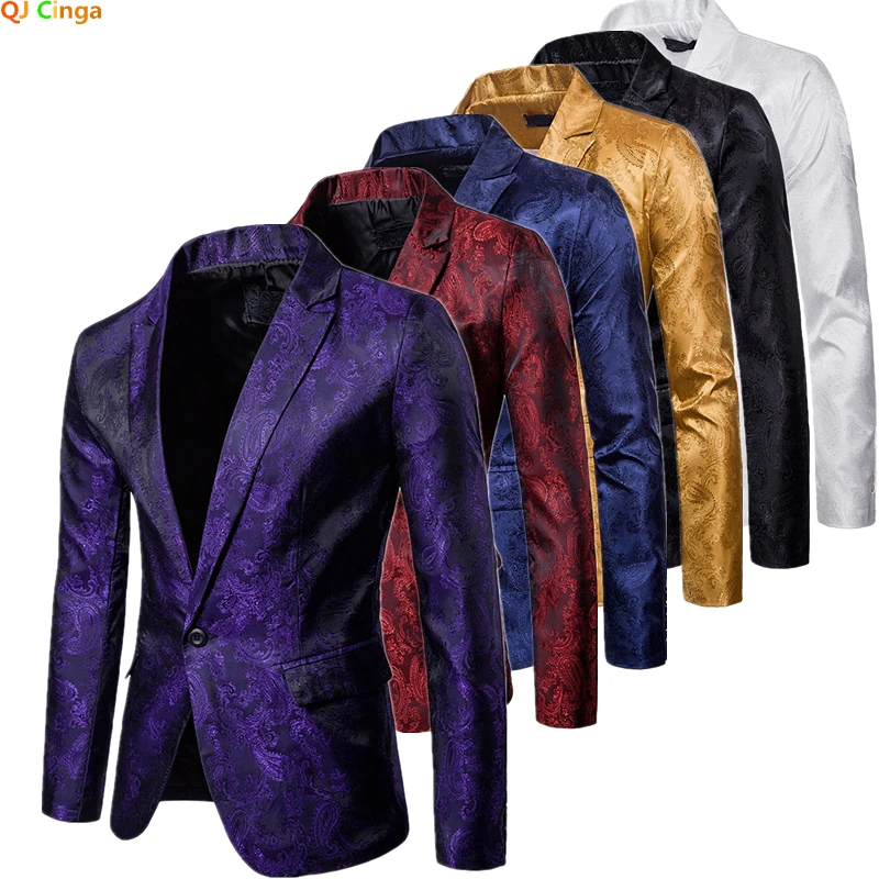 Blazer Jacket Men Western Suit Purple Mens Suit Jacket Wedding Party Dress Coats Red Purple Blue Gold Men Blazer M L XL XXL XXXL(Thin)