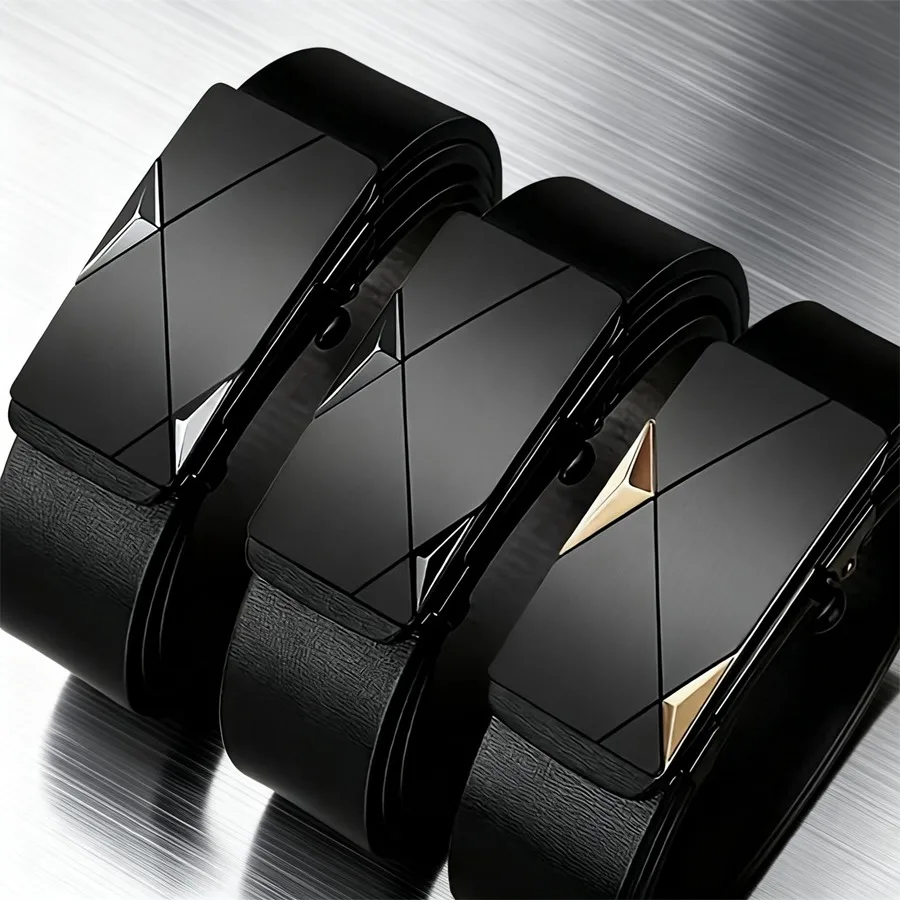 Men's Black Automatic Buckle Belt, Business Style, Minimalist Design, Easy To Handle Suit/casual Pants, Multiple_voghion.com