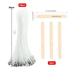 Candle Wicks Set with Holder - 53-Piece Smokeless Cotton Wicks for Crafting Soy and Oil Wax Candles (20cm)