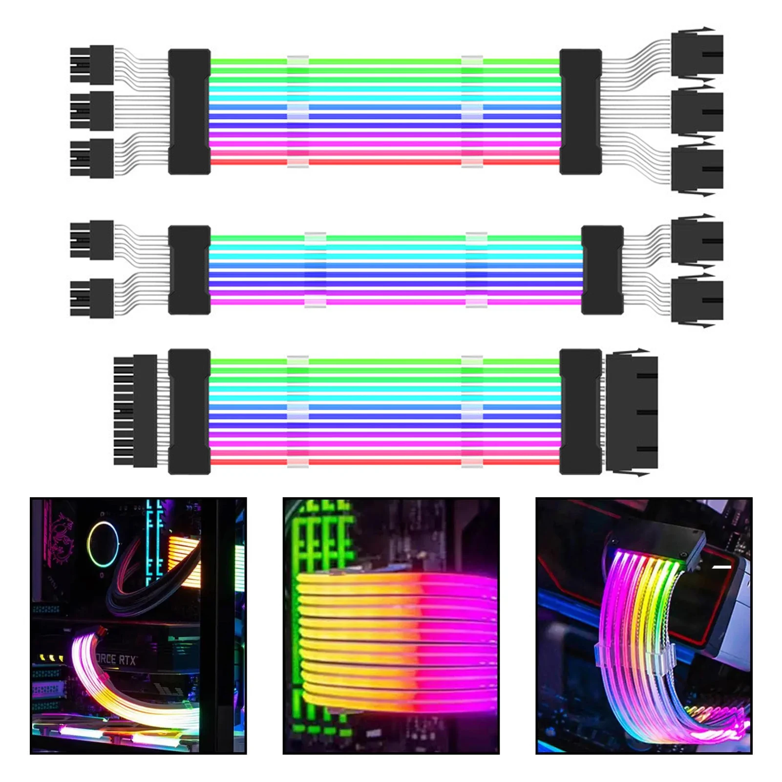 Atx Cabo de Extensão de Alimentação para Computador Psu Argb Rgb Flow Gpu Pcie Pinos Mais 2pin Cord Motherboard