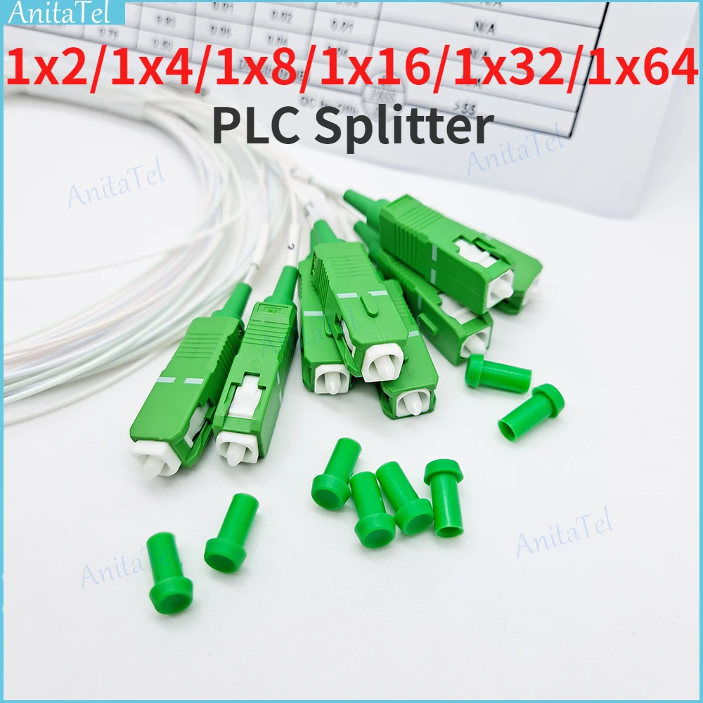

10pcs 1x2 1x4 1x8 1x16 1x32 1x64 PLC SC/APC Fiber Optic Splitter 1m SM Single-Mode 0.9mm G657A1 LSZH FTTH APC Connector 5pcs