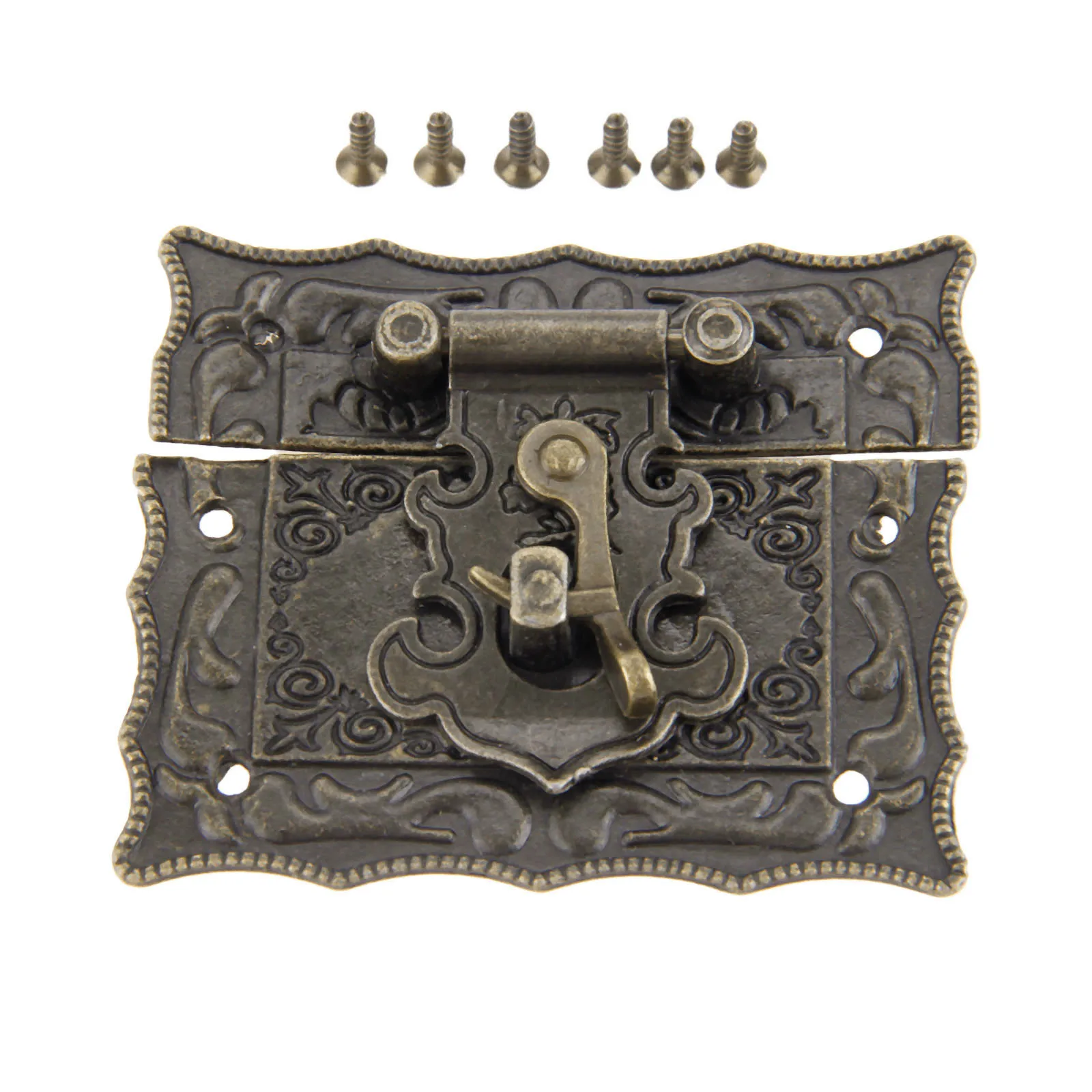 1pc Antique Bronze Box Latch 67*56mm Alloy Clasps Decor Buckle w/screws Jewelry Wooden Gift Vintage Box Hasp Hook Old Chinese