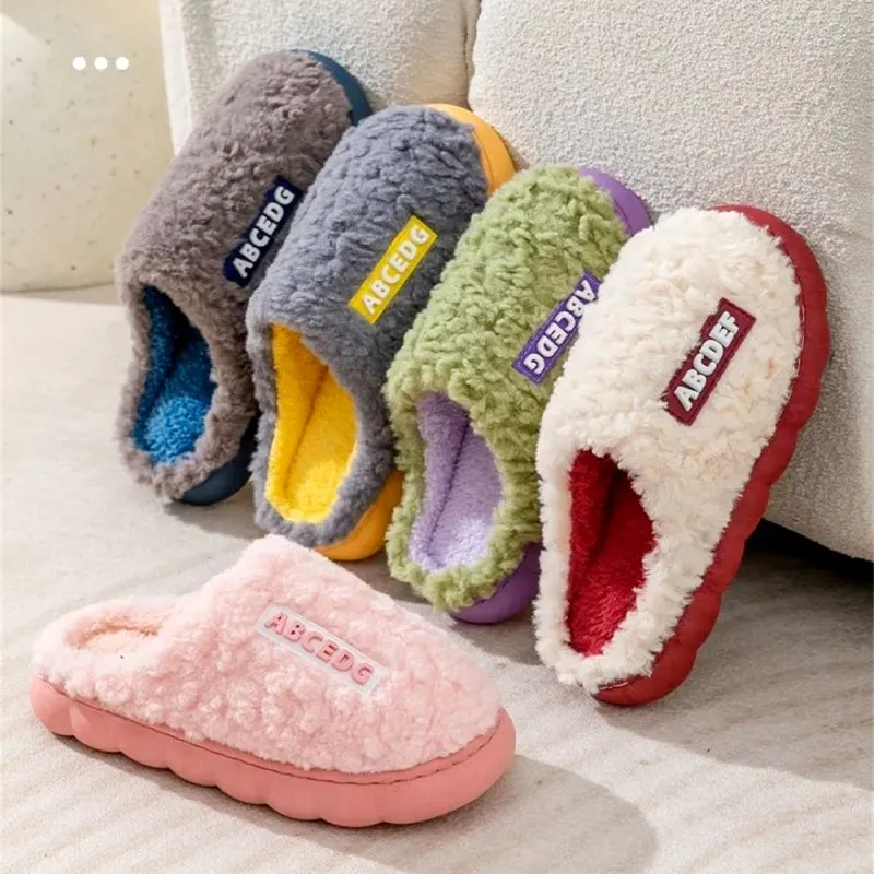 Couple Winter Toe Wrap Warm Cotton Slippers Indoor Fashion Solid Thick Soft Sole Slides Men Women Floor Flat Home Non-slip Shoes 2