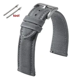 Ribbed Nylon Sailcloth Quick Release Waterproof Watch Strap - 22mm (Gray)