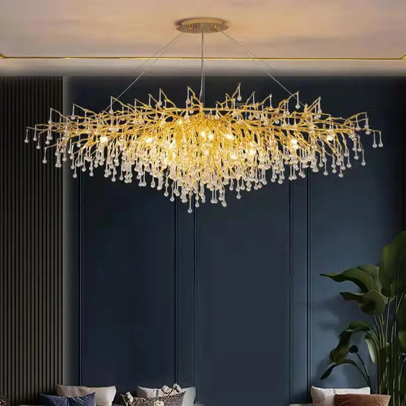 Modern Luxury Crystal Chandelier Gold LED Chandeliers Lighting Water Drop Led Pendant Light Home Decor living room Villa