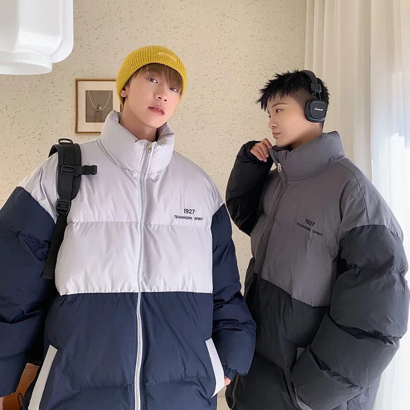 Travel Outdoor Warm Thicken Coat Winter Contrast Zippered Parkas Streetwear Retro Bubble Jacket Casual Comfortable Puffer Jacket
