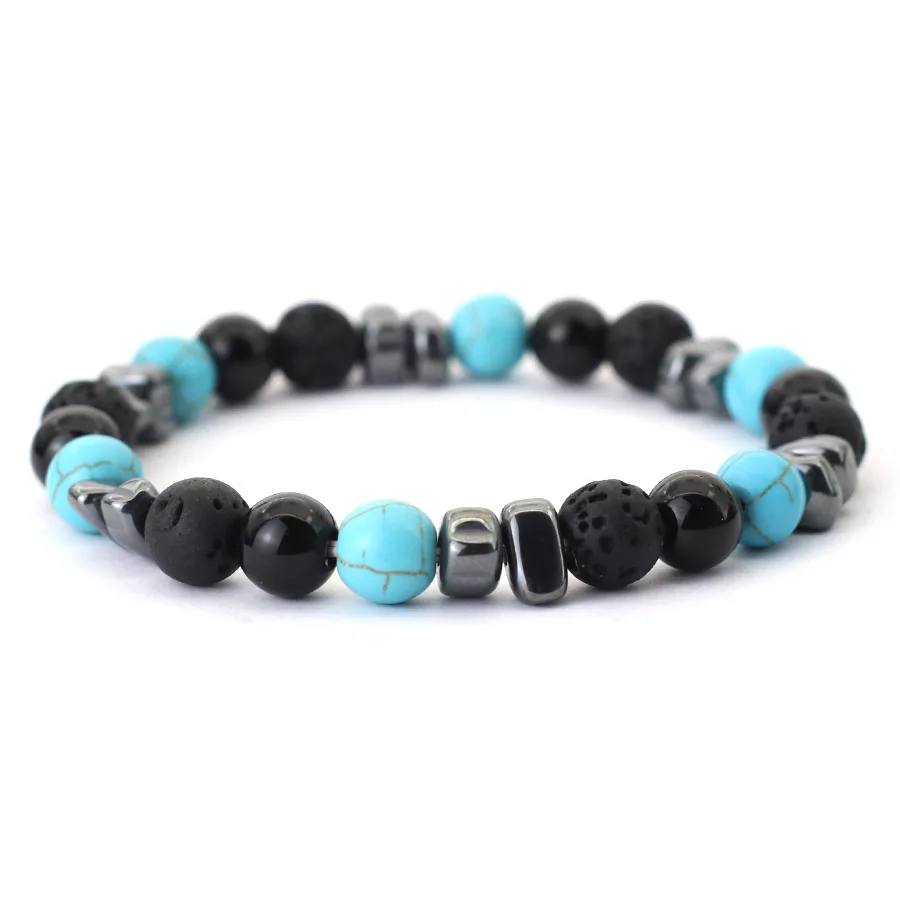Handgefertigtes Naturstein-Armband für Männer, unregelmäßiges Hämatit-Heilarmband, Klasse A, Lava, Tigeraugen-Armband, Chakra, Yoga, Brazalete – Detail 16