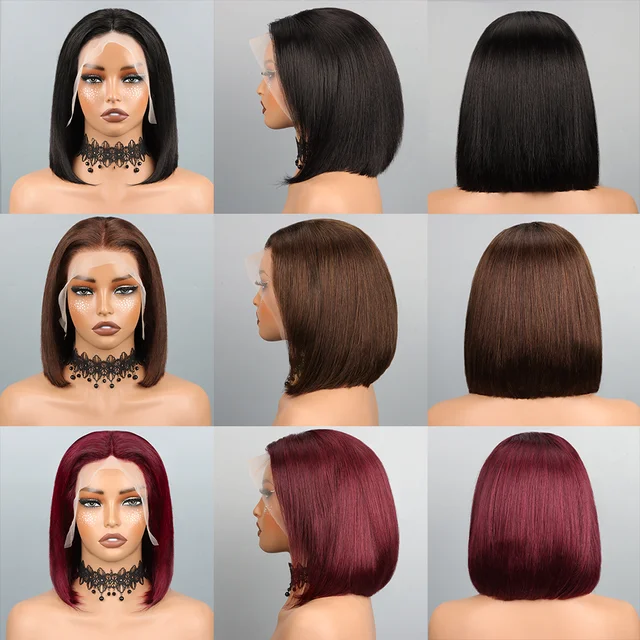 Bob Wig Human Hair 13x4 Hd Lace Front Human Hair Wigs For Black Women Glueless Lace Front Wigs Pre Plucked Pre Cut Straight Bob 5