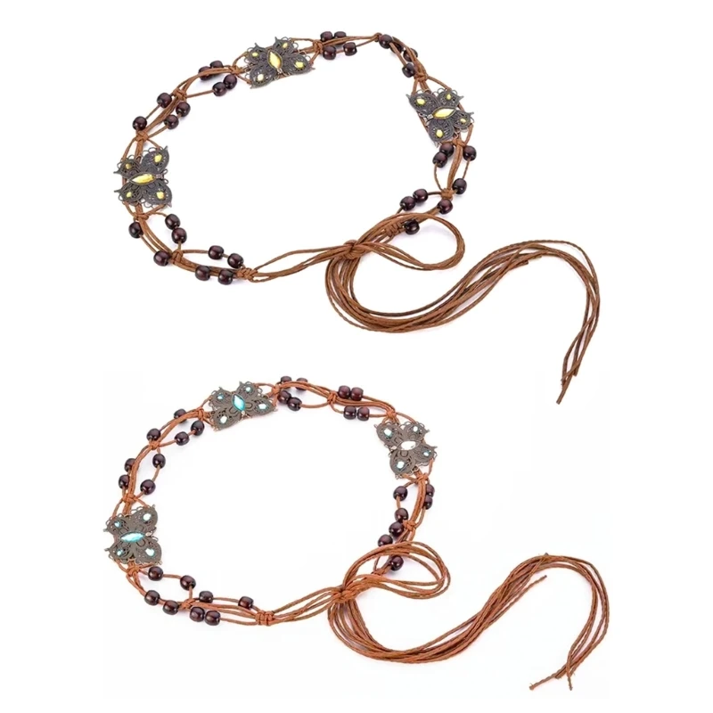 

M89E Boho Waist Chain Belt Butterfly Chain Belts For Women Skirt Belt Bead Waist Belt Casual Dress Belt Bohemian Belly Chain