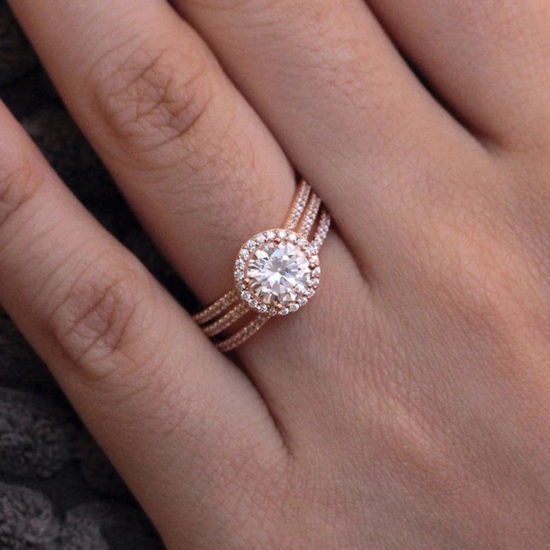 Wedding Engagement Rings Set For Women Couple Square Silver