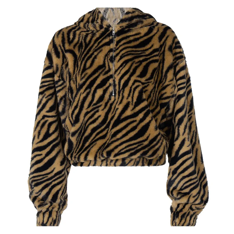 2024 New Y2k Girl Leopard Sweatshirts Fashion Women's Autumn Winter Zipper Hoodies Loose Oversized Harajuku E Girl Sexy Fur Tops