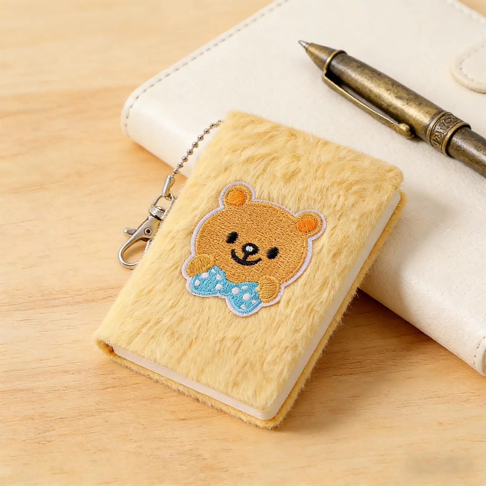 Miniature Plush Pocket Notebook with Keychain - Cute Cartoon Design