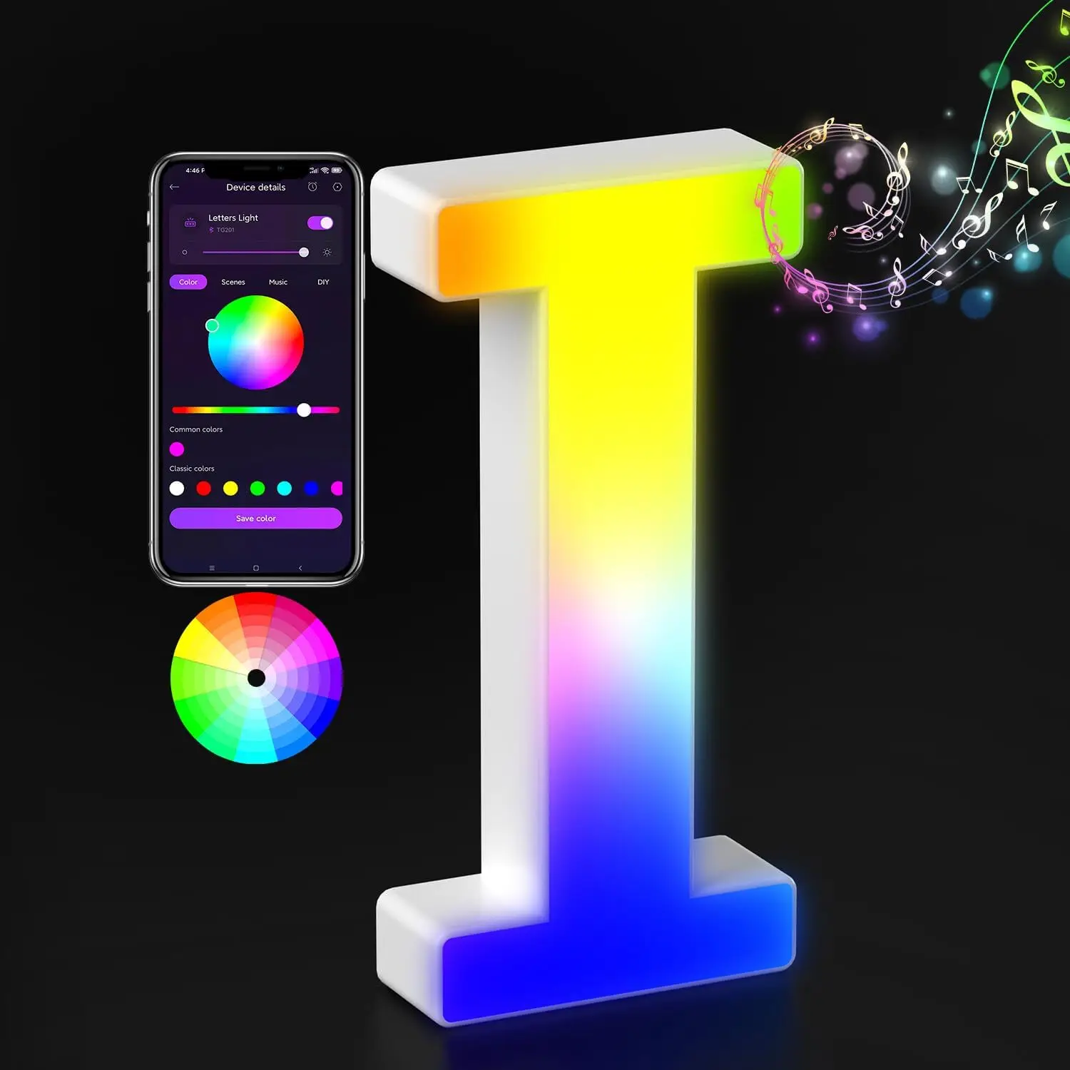 

Alphabet Led Letter Light Colorful with Smart APP MeRGBW Music Sync Sign Light for Boy Girl Kids Gift Decor Night Light Letter I