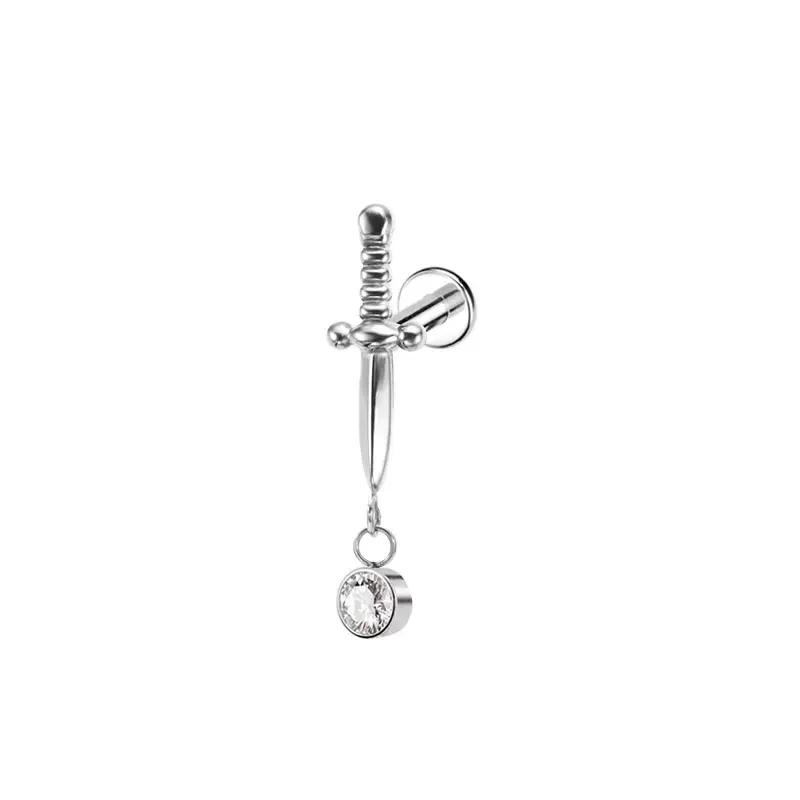 ASTM F136 티타늄 고딕 마퀴즈 댕글 타이니 플랫 백 라브렛 소드 스터드 펑크 록 귀걸이 연골 헬릭스 트라거스 피어싱