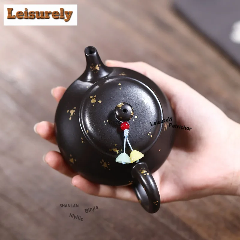 160ml Traditional Yixing Purple Clay Teapots Handmade Sprinkle Gold Pot Raw Ore Dahongpao Mud Kettle With Strainer Zisha Tea Set