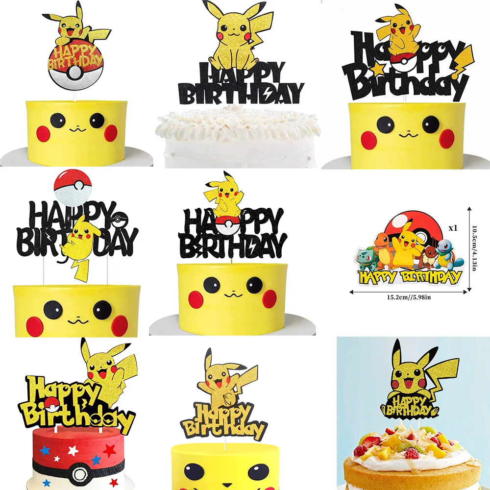 thumbnail image 2 of Adornos para tarta de cumpleaños de Pokémon, adornos para cupcakes con brillantina de Pikachu para fiestas de cumpleaños infantiles, decoraciones para tartas y baby shower, 2 of 5