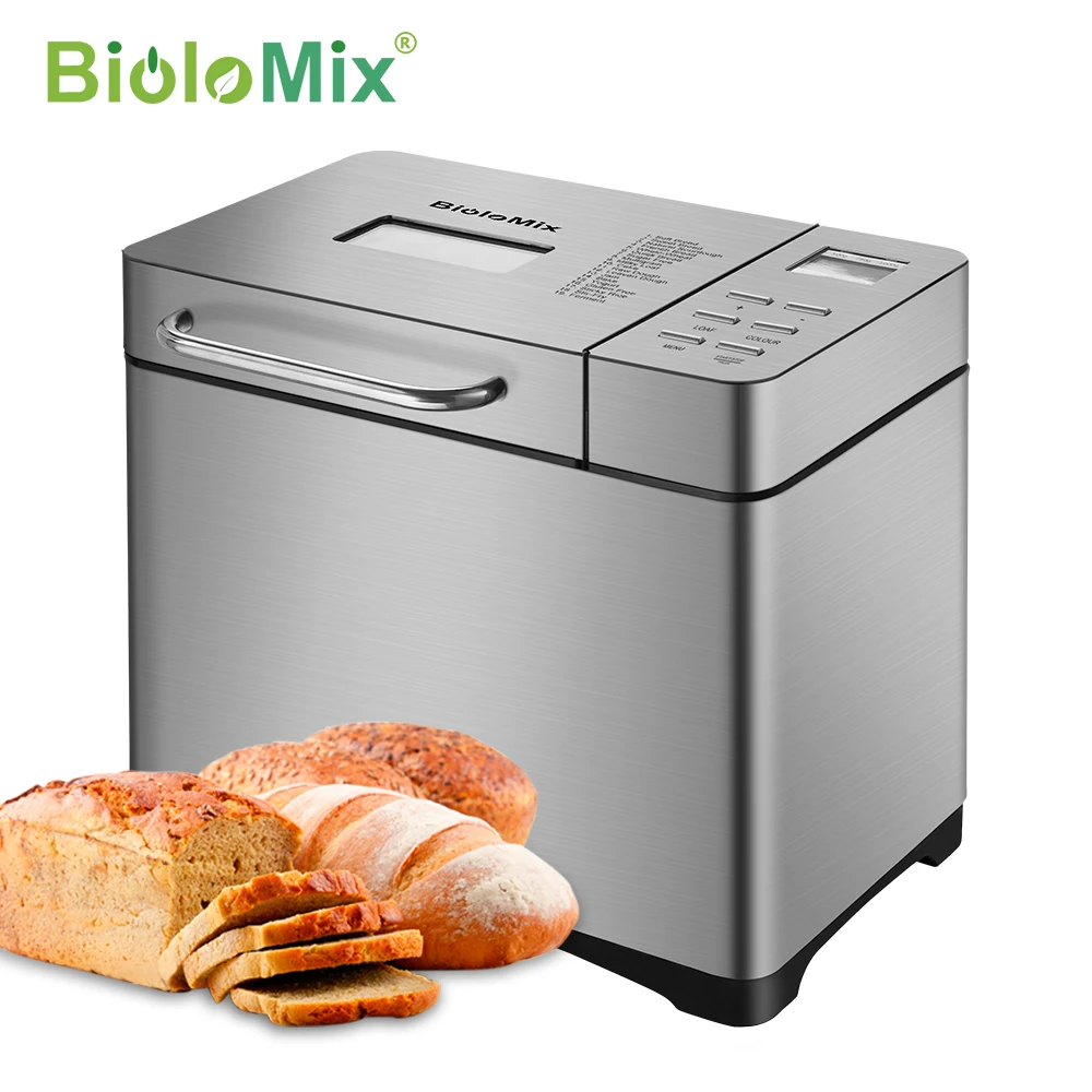 Bread Machine BioloMix Bread Maker 19-in-1 Stainless Steel Automatic Bread Machine with 3 Loaf Sizes Fruit Nut Dispenser