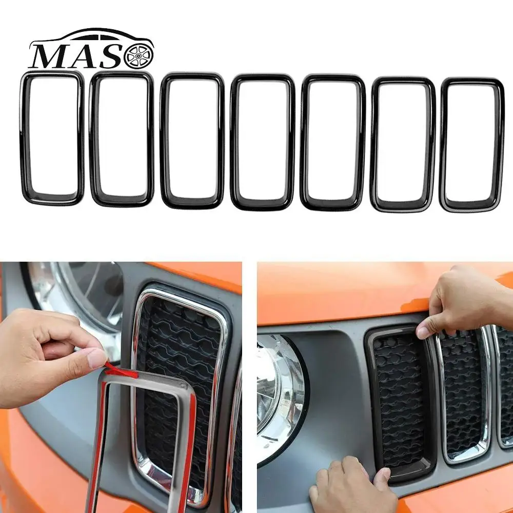 

7pcs Racing Grills for Jeep Renegade 2019-2022 ABS Black Grill Ring Front Grille Inserts Cover Trim Sticker