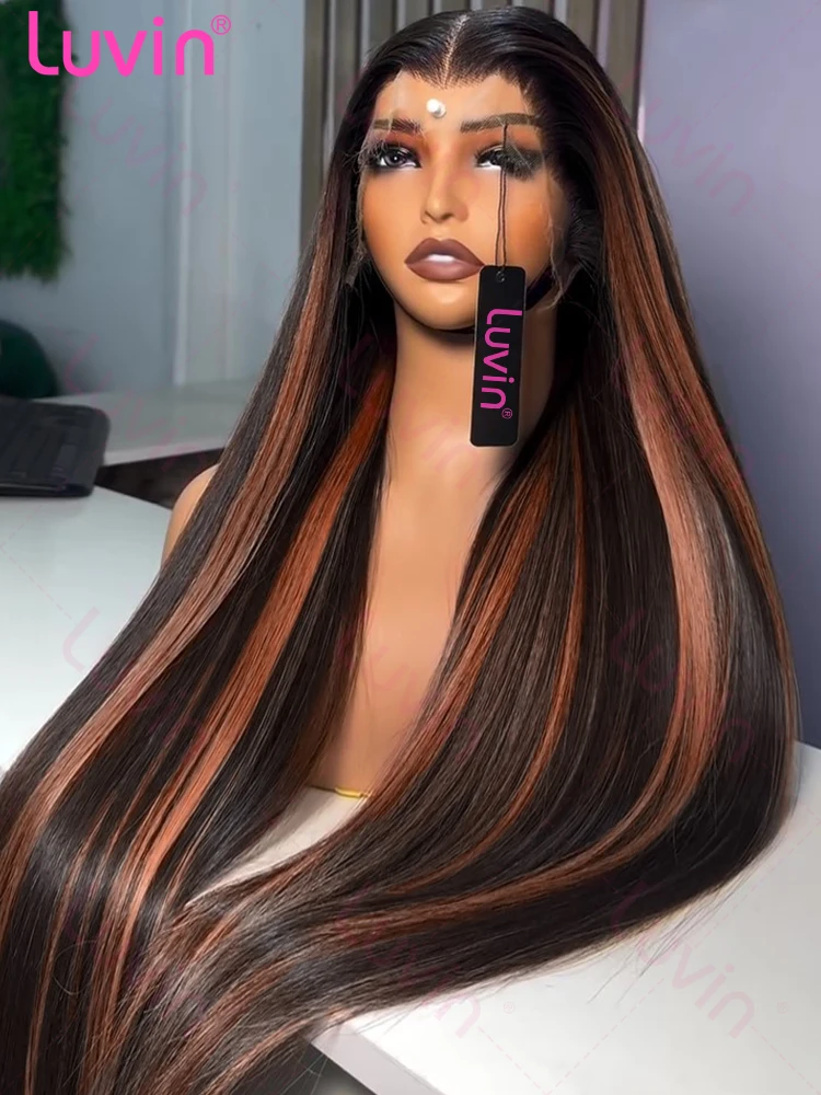 Luvin Ombre Highlight 13x4 Lace Front Wig Human Hair 1B/30 Black Brown Straight 13x6 Hd Lace Frontal Wigs For Women
