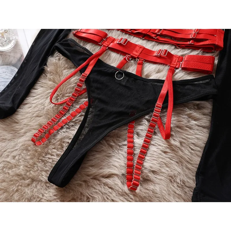 strappy exotic lingerie set front detail