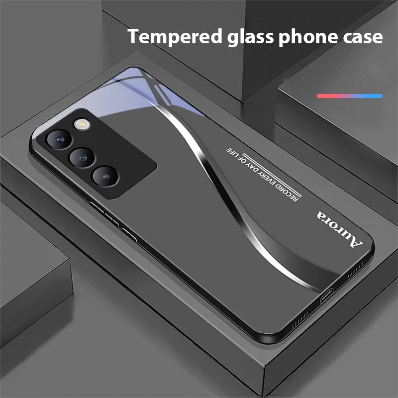 Two-Tone Striped Black Tempered Glass Phone Case