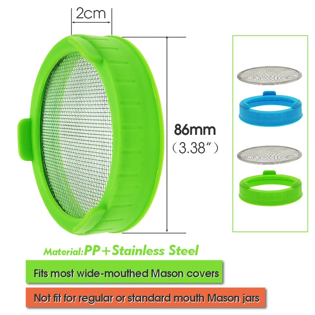 86mm Wide Mouth Sprouting Jar Filter cap Stainless Steel Screen Seed Germination Tray Kit for Peas Bean Sprouts Seedling Growth 2