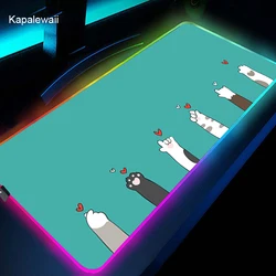 Alfombrilla de ratón con diseño de Pata de Gato para ordenador, alfombrilla de ratón grande XXL de 900x400mm RGB, alfombrilla de ratón para ordenador portátil de Anime, teclado de ordenador, alfombrilla de ratón para juegos