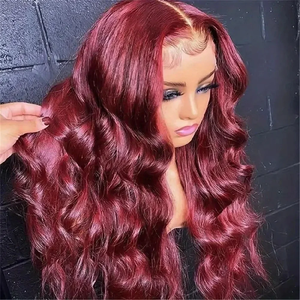 

99j Burgundy 13x6 Lace Front Wigs Human Hair 13x4 Body Wave Lace Front Wigs 180% Density Glueless Wine Red Glueless Wig