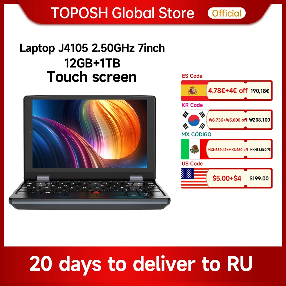 Mini ordinateur portable à écran tactile, micro PC portable, Windows 11, 7  pouces, J4105, 12 Go + 1 To, IPS, Netbook P1, 10 Pro - AliExpress