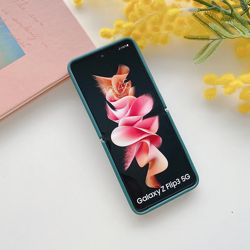 samsung galaxy flip3 case Case For Samsung Galaxy Z Flip 3 Ring Holder Hard Back Cover Z Flip3 5G Solid Color Liquid Silicone Protective Stand Fundas Bag z flip3 case