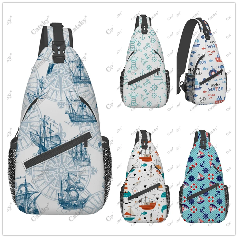 

Boats Pattern Men's casual slanted shoulder bag chest bag large capacity printed sports storage women crossbody bag