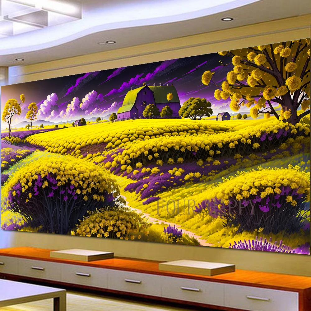 

DIY Large Diamond Painting, Farmland Landscape, Wall Art, Full Round Drill, Embroidery, Home Decor, 5D
