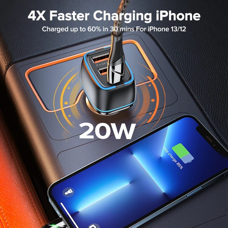QOOVI شاحن سيارة 44 واط، 3 منافذ USB-C PD شحن سريع لهاتف iPhone وSamsung وXiaomi - Image 3