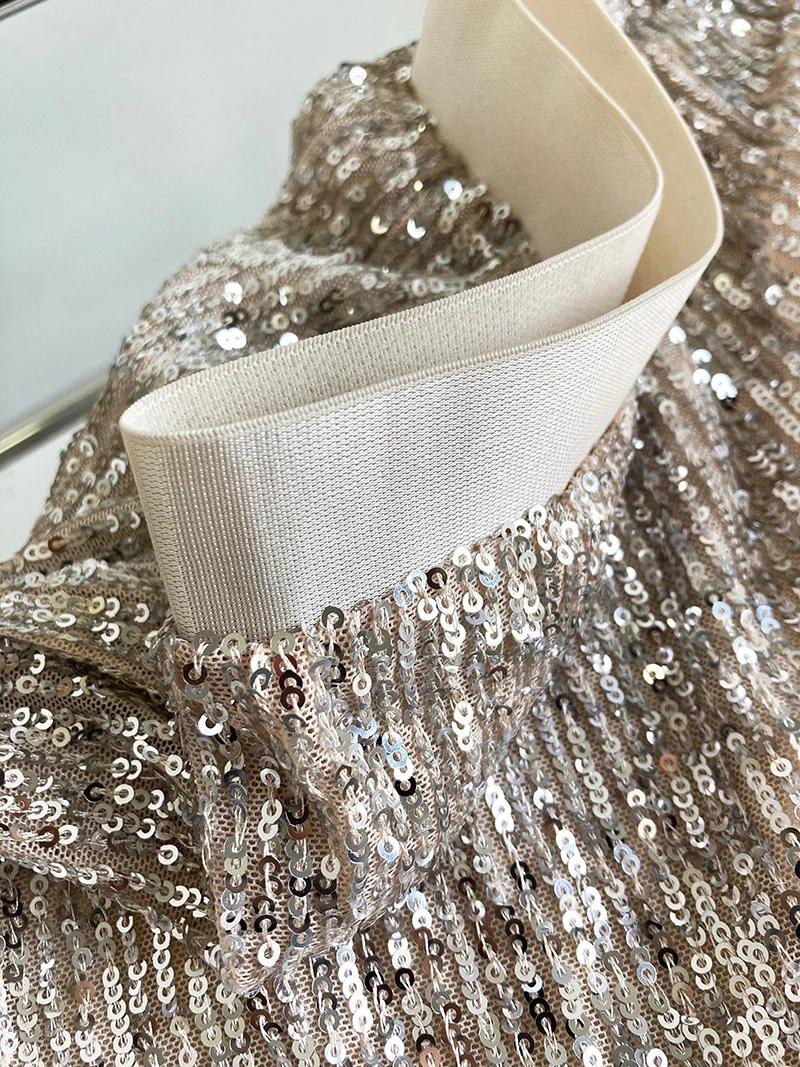 2022 Spring Summer Mesh Sequins Beading Women Skirts High Waist Elegant Solid Mermaid Long Skirts Sexy club Party Bodycon Skirts brown skirt