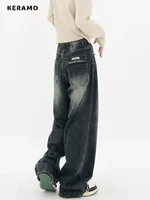 Harajuku Streetwear Retro Fashion Autumn Women High Waist Jeans Loose Wide Leg Straight Loose Denim Trousers Y2K Baggy Pants