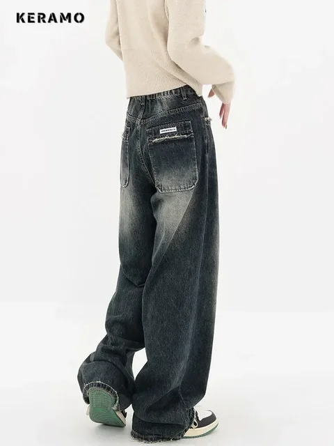 Jean taille haute pour femme, Streetwear Harajuku, mode rétro, ample, jambes larges, droit, pantalon en Denim, Baggy Y2K, automne 1