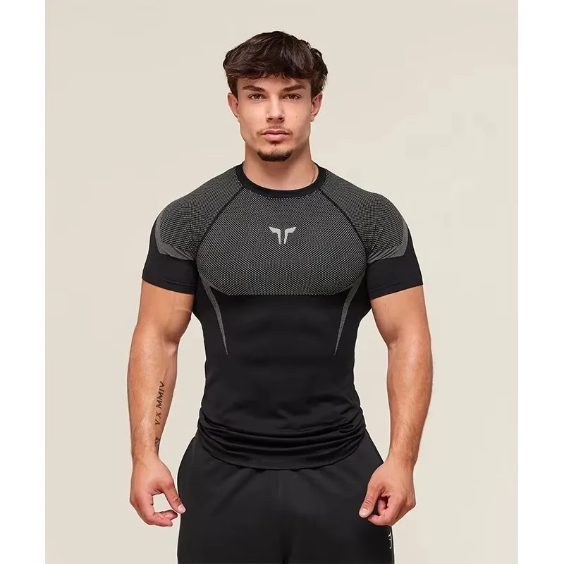 Summer men's short sleeved T-shirt sports running speed dry tight top men's fitness T-shirt training brand men's sportswear