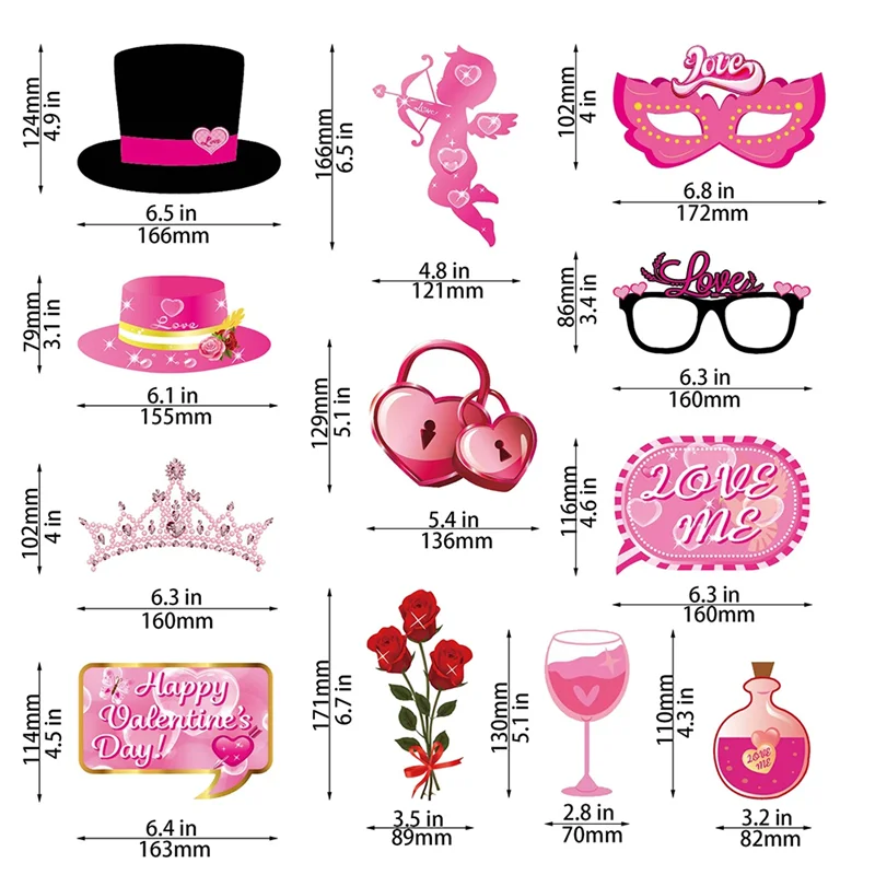 Pack Of 35 Valentine Day Props Valentine Day Party Decorations With Kiss Signs For Romantic Celebrations