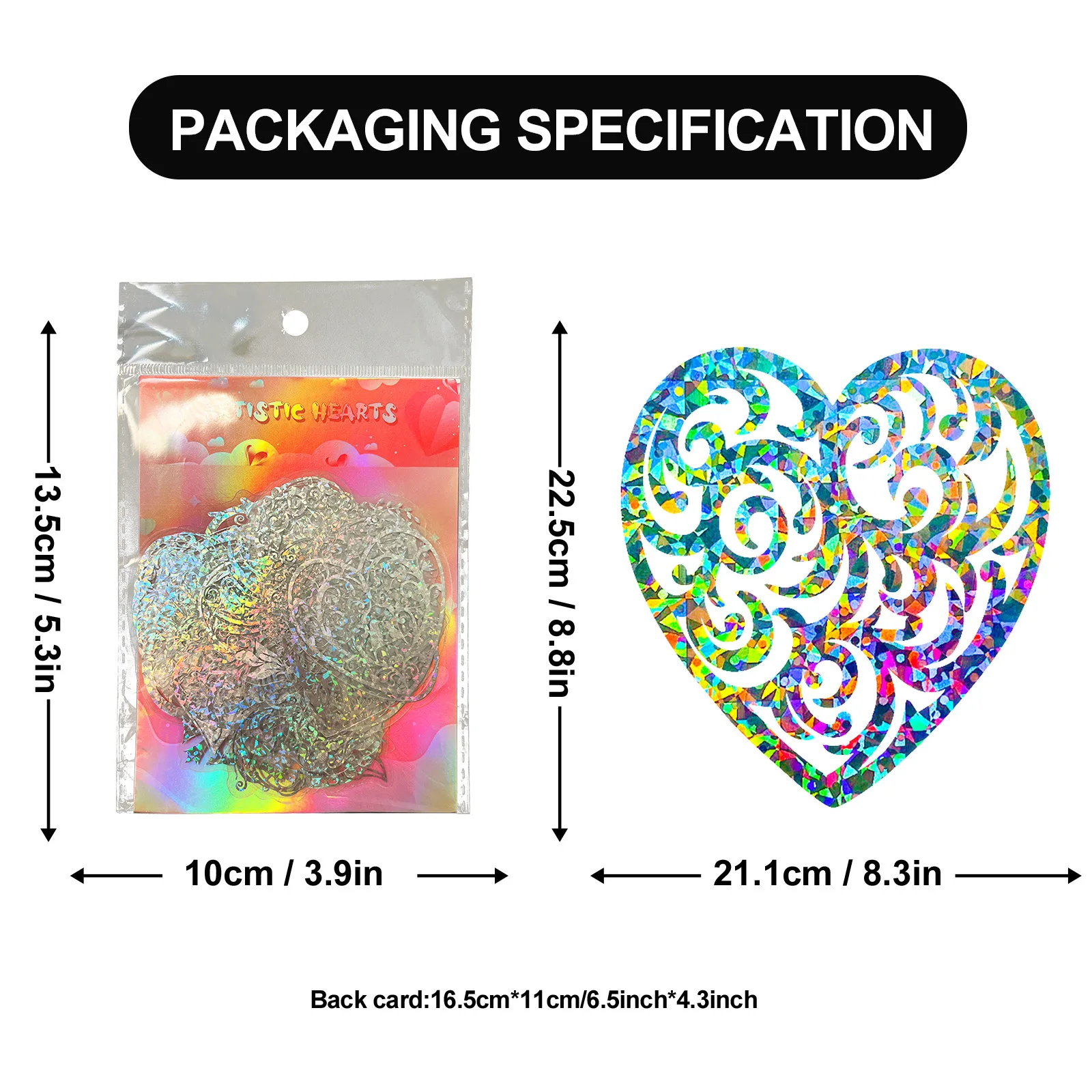 50 Sheets Of Transparent Holographic Heart-shaped PET Stickers With Radiant Colors For Decoration Sticker