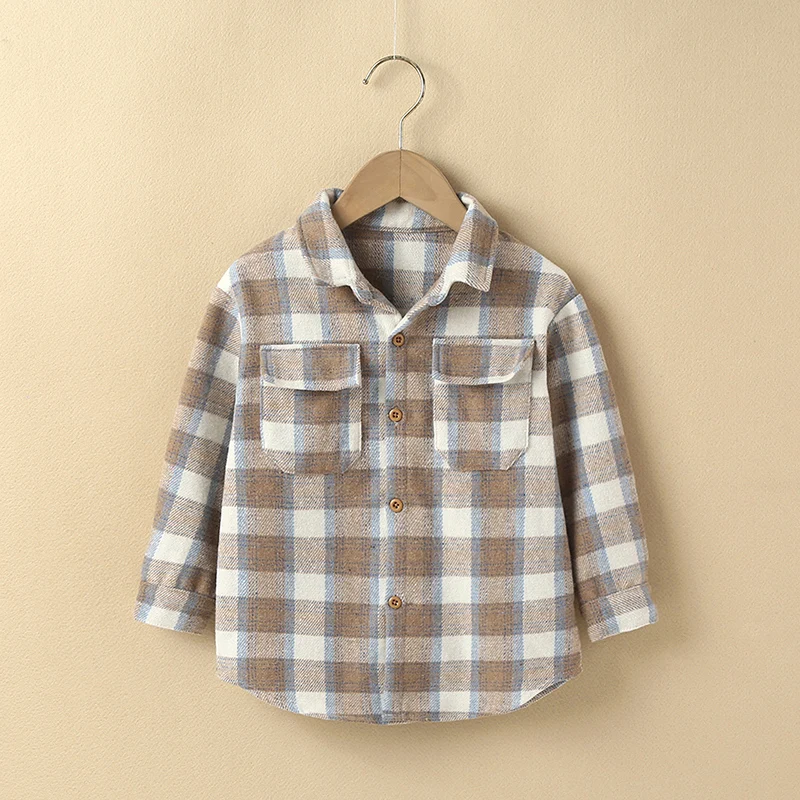 Toddler Girl Plaid Lapel Collar Button Design Shirt Coat Jacket for Girls Boy Baby Kids Spring Autumn Children's Warm Outerwear