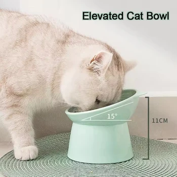 Elevated Cat Bowl Neck Protector Anti Vomiting Food Water Bowls for Indoor Cats Kittens Anti-Tip Plastic Raised Pet Feeding Dish 1