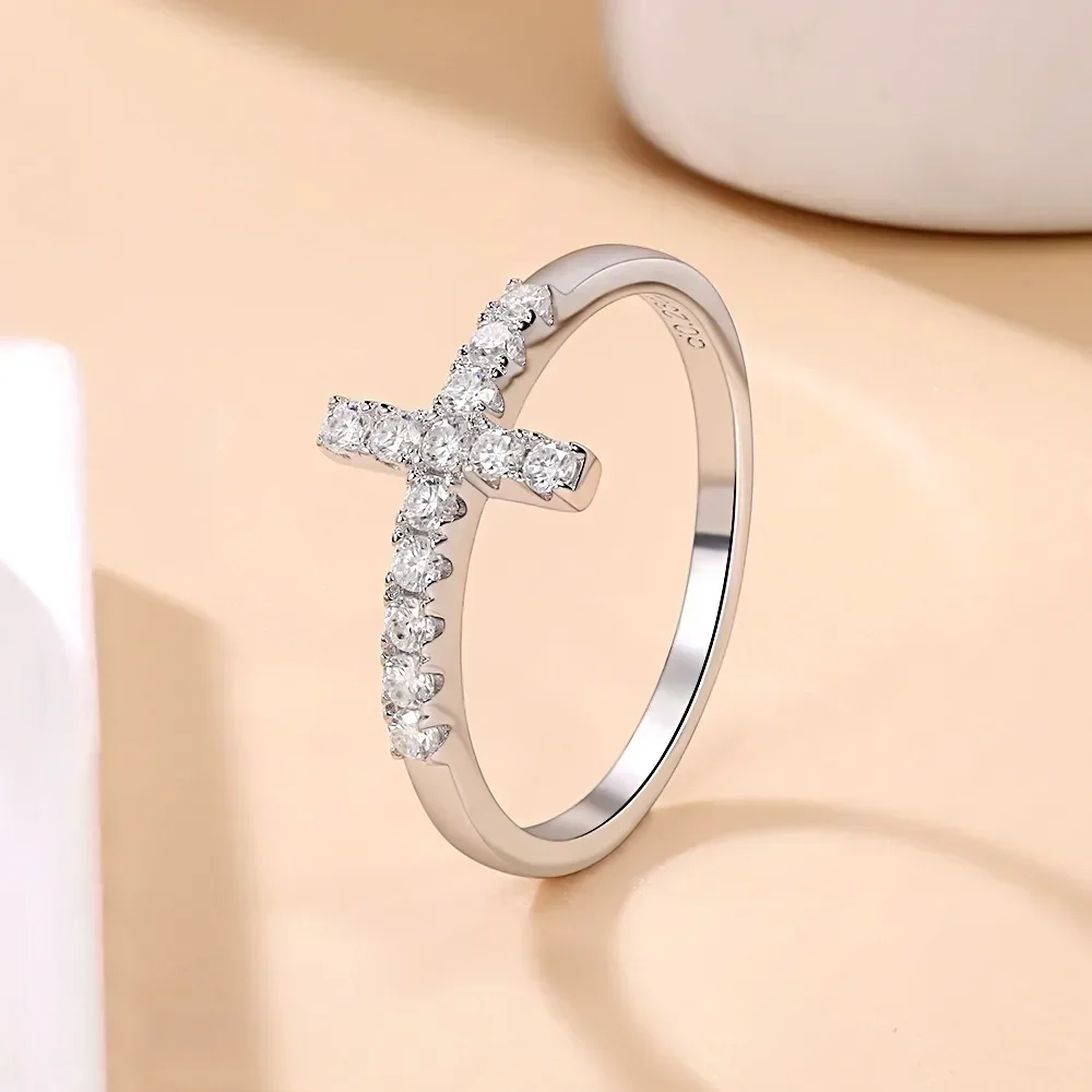 M-JAJA Moissanite Ring Original 925 Sterling Silver 3mm D Color VVS1 Cross Wedding Bands for Women Couple Promise Rings Jewelry 4